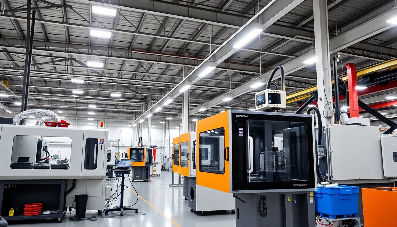 Injection molding company working with advanced machines in a modern, clean environment.